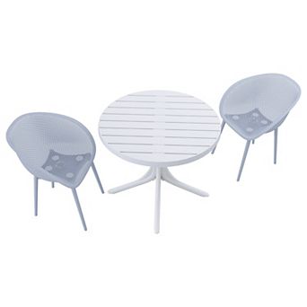 KWPZQEB Leisure Dining Table Set of 3, Round Table & 2 Chairs, All-Weather PP Plastic