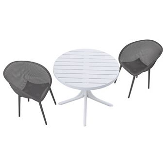 KWPZQEB Leisure Dining Table Set of 3, Round Table & 2 Chairs, All-Weather PP Plastic