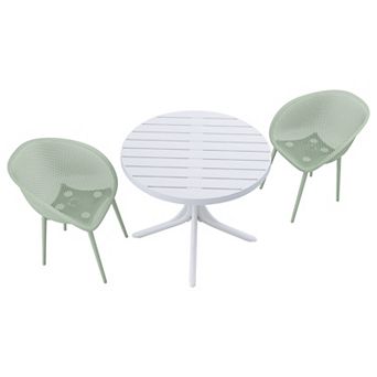KWPZQEB Leisure Dining Table Set of 3, Round Table & 2 Chairs, All-Weather PP Plastic