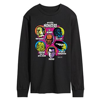 Men's Universal Monsters Retro Character Collage Long Sleeve Graphic T-Shirt