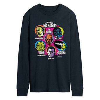Men's Universal Monsters Retro Character Collage Long Sleeve Graphic T-Shirt