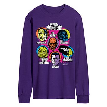Men's Universal Monsters Retro Character Collage Long Sleeve Graphic T-Shirt