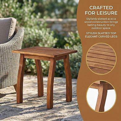 Outdoor Accent Table, Acacia Wood Slatted Side Table for Patio, Pool Deck & Backyard