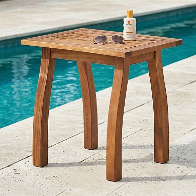 Outdoor Accent Table, Acacia Wood Slatted Side Table for Patio, Pool Deck & Backyard