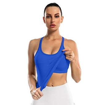 ATTRACO Women Long Length Seamless Ribbed Racerback Built In Bra Workout Tank Top