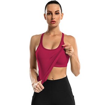 ATTRACO Women Long Length Seamless Ribbed Racerback Built In Bra Workout Tank Top