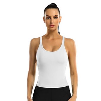 ATTRACO Women Cropped Seamless Ribbed Racerback Built In Bra Workout Tank Top