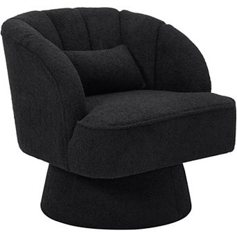Swivel Barrel Accent Chair, 360 Degree Upholstered Armchair with Striped Backrest & Plush Padding