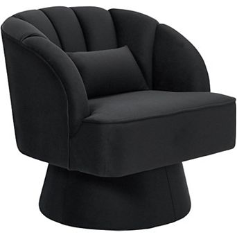 Swivel Barrel Accent Chair, 360 Degree Upholstered Armchair with Striped Backrest & Plush Padding