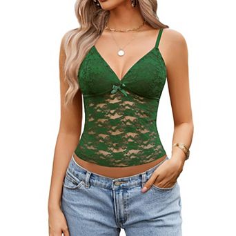 Avidlove Women V Neck Sheer Floral Lace Spaghetti Strap Slim Fit Camisole Tank Top
