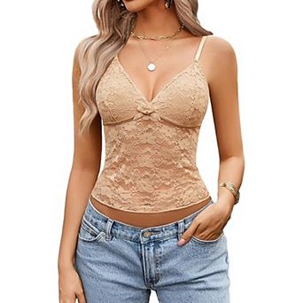 Avidlove Women V Neck Sheer Floral Lace Spaghetti Strap Slim Fit Camisole Tank Top
