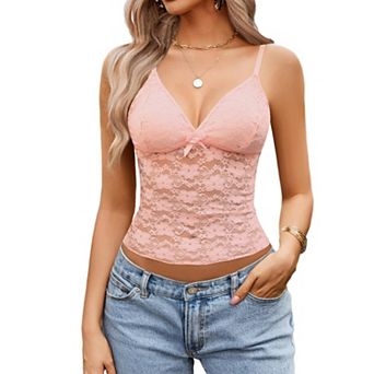 Avidlove Women V Neck Sheer Floral Lace Spaghetti Strap Slim Fit Camisole Tank Top