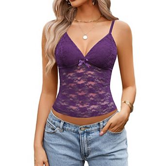 Avidlove Women V Neck Sheer Floral Lace Spaghetti Strap Slim Fit Camisole Tank Top