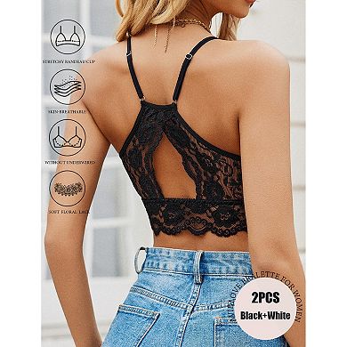 Avidlove Women High Neck Lace Racerback Adjustable Strap Cropped Camisole Bralette