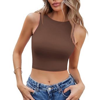 Avidlove Women Crew Neck Sleeveless Double Lined Seamless Slim Fit Cropped Tank Top