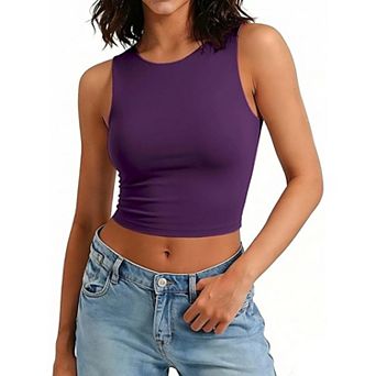 Avidlove Women Crew Neck Sleeveless Double Lined Seamless Slim Fit Cropped Tank Top