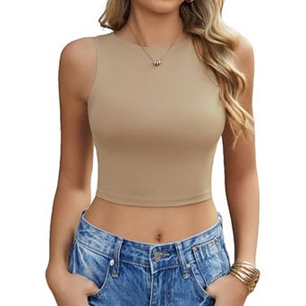 Avidlove Women Crew Neck Sleeveless Double Lined Seamless Slim Fit Cropped Tank Top