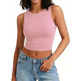 Avidlove Women Crew Neck Sleeveless Double Lined Seamless Slim Fit Cropped Tank Top