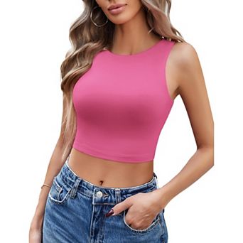 Avidlove Women Crew Neck Sleeveless Double Lined Seamless Slim Fit Cropped Tank Top