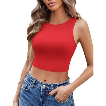 Avidlove Women Crew Neck Sleeveless Double Lined Seamless Slim Fit Cropped Tank Top