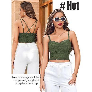 Avidlove Women V Neck Floral Lace Double Layer Adjustable Strap Cropped Camisole Bralette