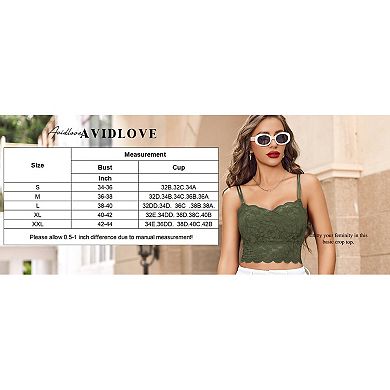 Avidlove Women V Neck Floral Lace Double Layer Adjustable Strap Cropped Camisole Bralette