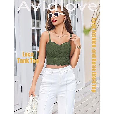 Avidlove Women V Neck Floral Lace Double Layer Adjustable Strap Cropped Camisole Bralette