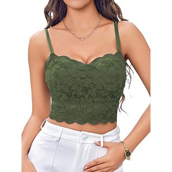 Avidlove Women V Neck Floral Lace Double Layer Adjustable Strap Cropped Camisole Bralette