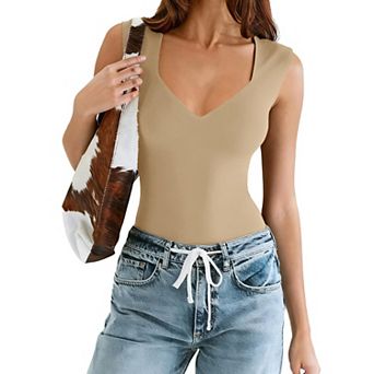 Avidlove Women Sleeveless Sweetheart V Neck Double Lined Thong Bodysuit With Dual Snap Closure