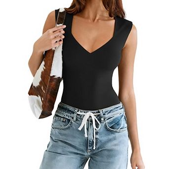 Avidlove Women Sleeveless Sweetheart V Neck Double Lined Thong Bodysuit With Dual Snap Closure