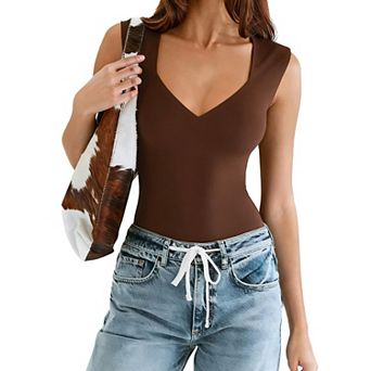 Avidlove Women Sleeveless Sweetheart V Neck Double Lined Thong Bodysuit With Dual Snap Closure