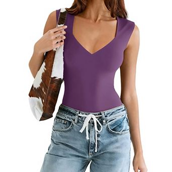 Avidlove Women Sleeveless Sweetheart V Neck Double Lined Thong Bodysuit With Dual Snap Closure