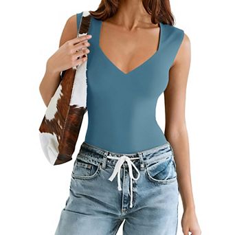 Avidlove Women Sleeveless Sweetheart V Neck Double Lined Thong Bodysuit With Dual Snap Closure