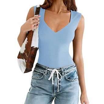 Avidlove Women Sleeveless Sweetheart V Neck Double Lined Thong Bodysuit With Dual Snap Closure