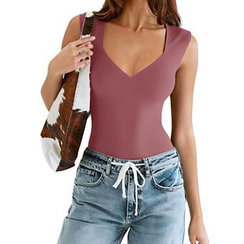 Avidlove Women Sleeveless Sweetheart V Neck Double Lined Thong Bodysuit With Dual Snap Closure