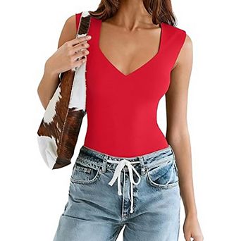 Avidlove Women Sleeveless Sweetheart V Neck Double Lined Thong Bodysuit With Dual Snap Closure