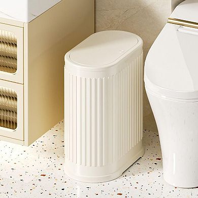 1.6 Gallon Slim Stainless Steel Press Top Trash Can for Home Office Bathroom