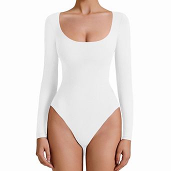 Avidlove Women Scoop Neck Long Sleeve Double Lined Thong Bodysuit With Dual Snap Closure