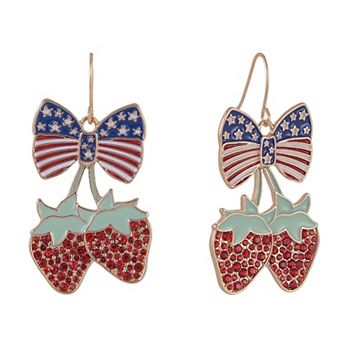 Hallmark Strawberry and American Flag Bow Earring