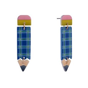 Hallmark Acrylic Plaid Pencil Earrings