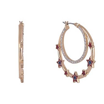 Hallmark Double Stone Hoop Earrings with Red and Blue Star Accents