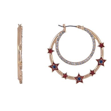 Hallmark Double Stone Hoop Earrings with Red and Blue Star Accents