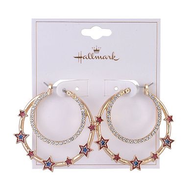 Hallmark Double Stone Hoop Earrings with Red and Blue Star Accents