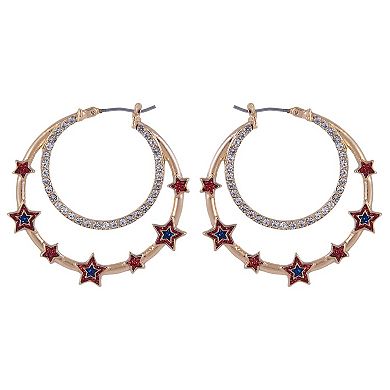 Hallmark Double Stone Hoop Earrings with Red and Blue Star Accents
