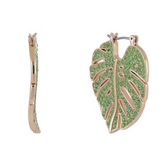 Hallmark Green Stone Palm Hoop Earrings
