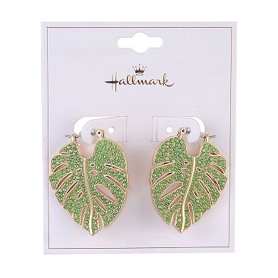 Hallmark Green Stone Palm Hoop Earrings