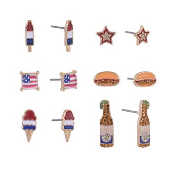 Hallmark 6 pack 4th of July BBQ Theme Stud Earring Set