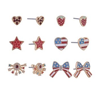 Hallmark 6 pack Americana Theme Stud Earring Set