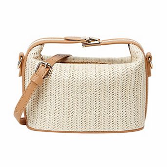 Casual Woven Crossbody Bags for Women Shoulder Bag with Leather Trim and Zipper Closure