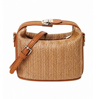 Casual Woven Crossbody Bags for Women Shoulder Bag with Leather Trim and Zipper Closure